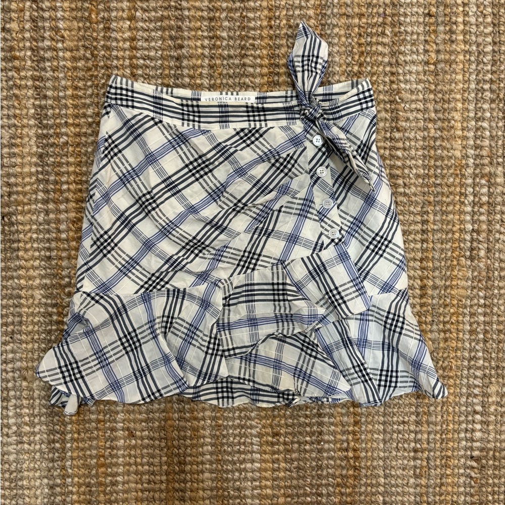 Veronica Beard Plaid Mini Skirt with Tie